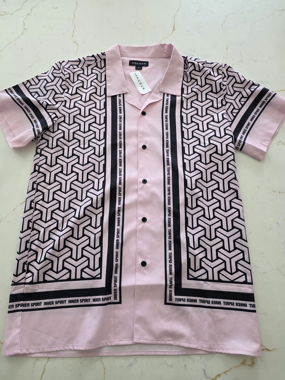 PacSun Men's Small Pink Inner Spirit Geometric Resort Short Sleeve Button Up NWT
